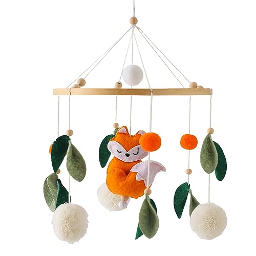 Hava Kolari Mobile Baby Windspiele Bettglocke mit Filz Fuchs Handgefertigt Baby Mobile Babybett Holz für Baby Mädchen oder Jungen, Hängende Rassel Spielzeug von Hava Kolari