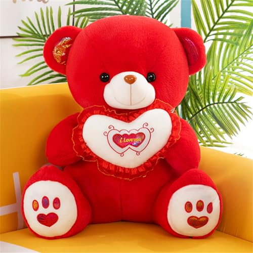 Hava Kolari Teddybär Groß Teddy Bär Plüschtier Kuscheltier Stofftier Teddybär mit Herz für Kinder Jungen Mädchen Geburtstag Weihnachten Valentinstag (Rot,30cm) von Hava Kolari