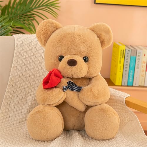 Hava Kolari Teddybär Weiches Teddy Bär Plüschtier Kuscheltier Stofftier Teddybär mit Blumenstrauß, zum Kuscheln und Spielen für Babys Kinder (Braun,45cm) von Hava Kolari