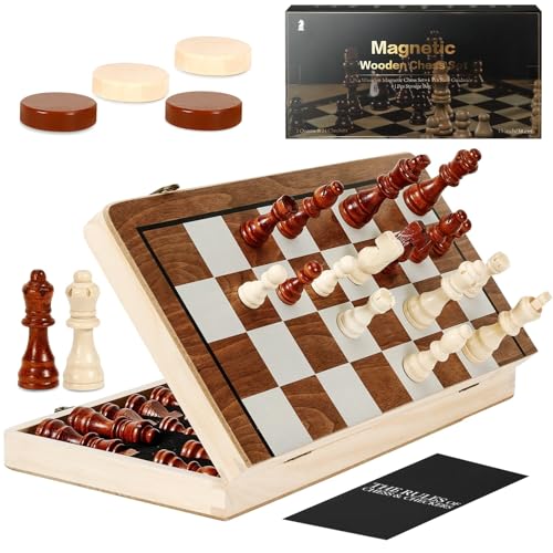 HAVNIDY Magnetisches Schachspiel Holz,Handgefertigtes Schachbrett aus Echtholz, Holz2 In 1 Schachspiel,Schachspiel Magnetisch mit Stauraum, klappbar für Party Familie Aktivitäten, reiseschach von Havnidy