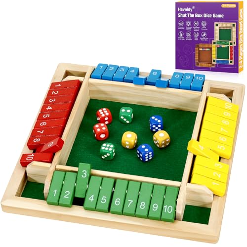 Havnidy Shut The Box Brettspiele, hölzernes Tischspiel für 4 Spieler, Klassische Würfelspiele, Reisespiel, traditionelles hölzernes Mathematik-Würfelspiel für Kneipen, tolle Brettspiele für die ganze von Havnidy