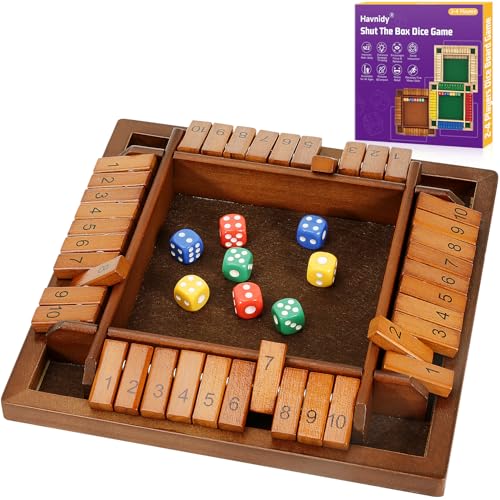 Havnidy Shut The Box Brettspiele, hölzernes Tischspiel für 4 Spieler, Klassische Würfelspiele, Reisespiel, traditionelles hölzernes Mathematik-Würfelspiel für Kneipen, tolle Brettspiele für die ganze von Havnidy