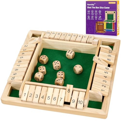 Havnidy Shut The Box Brettspiele, hölzernes Tischspiel für 4 Spieler, Klassische Würfelspiele, Reisespiel, traditionelles hölzernes Mathematik-Würfelspiel für Kneipen, tolle Brettspiele für die ganze von Havnidy