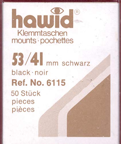 Hawid Letzte Original Zuschnitte, 50 Stück, glasklar oder schwarz, 58 Verschiedene Größen in den gebräuchlichen Briefmarkenformaten zur Auswahl (53 x 41 mm, schwarz - HA6115) von Hawid