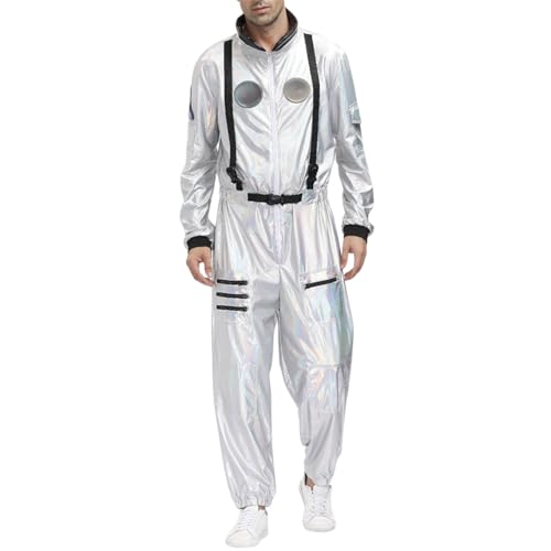 Haxkaikou Silber Astronaut Kostüm Erwachsene Herren Astronaut Kostüm Overall Astronaut Cosplay Kostüm Raumleute Kostüm Erwachsener Raumanzug Kostüm Astronaut, Raumanzug, Overall, Spaceman von Haxkaikou