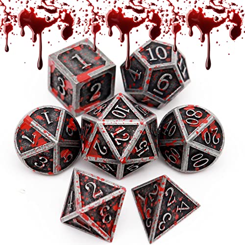 Haxtec Bloodstained Metal DND Dice Set D&D Metall Würfel 7PCS Polyhedral RPG D&D Dice for Dungeons and Dragons Gifts TTRPG von Haxtec