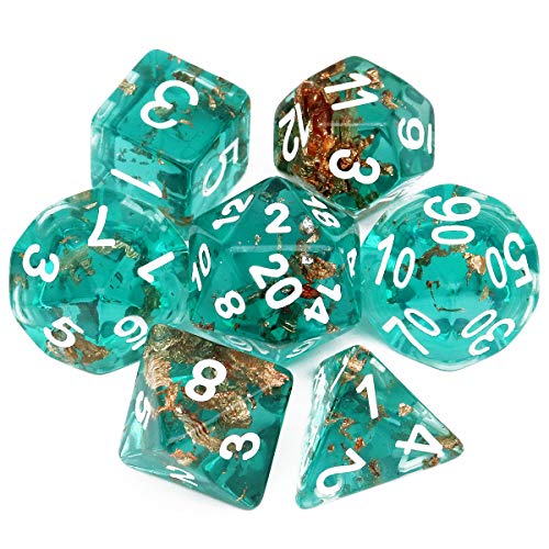 Haxtec DND Dice Set Teal Rosegold Flakes D&D Resin RPG Dice of D20 D12 D10 D8 D6 D4 for Dungeons and Dragons TTRPG Games Harz DND Würfel Gift von Haxtec