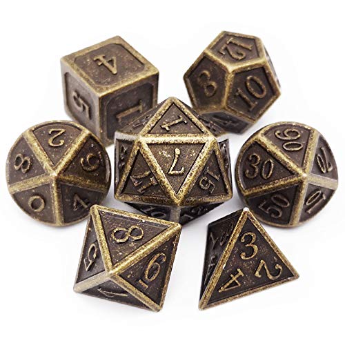 Haxtec DND Metal Dice Set 7PCS D&D Metall Würfel of D20 D12 D10 D8 D6 D4 for Dungeons and Dragons RPG Dice Games-Antique Bronze Dice von Haxtec