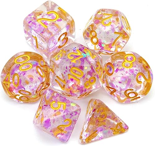 Haxtec DND Würfel Set Lila 7PCS Polyederal D&D Würfel RPG Dungeons und Drachen-Lila Grün Shift Glitter Flakes-Fantasy Traum von Haxtec