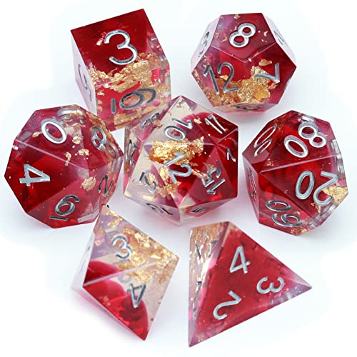 Haxtec DND Würfel Set Sharp Edge Harz Würfel mit Würfel Case War Series Red Clear D&D Würfel für RPG Rollenspiel Spiele Dungeons und Drachen Geschenk von Haxtec