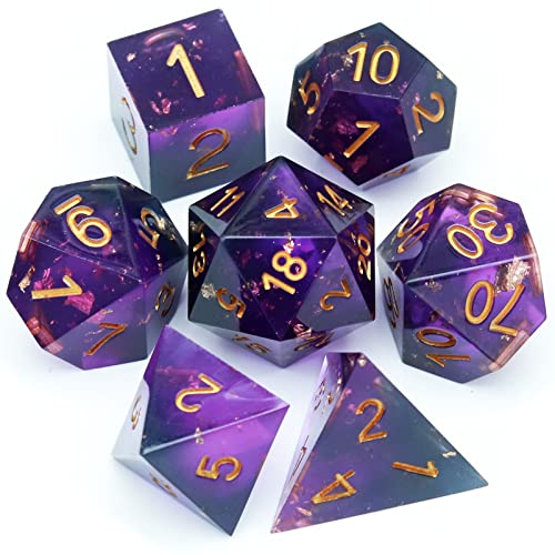 Haxtec DND Würfel Set Sharp Edge Harz Würfel mit Würfel Fall Lila Schwarz D&D Würfel für RPG Rollenspiel Spiele Dungeons und Drachen Geschenk War Series von Haxtec