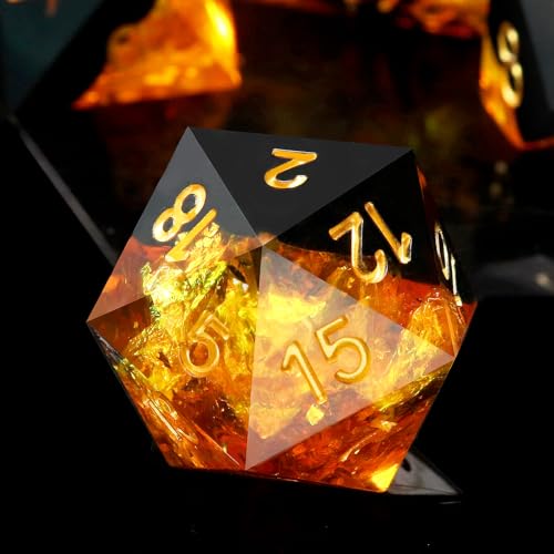 Haxtec Galaxy DND-Würfel-Set mit scharfer Kante und Würfeletui, handgefertigt, gelb-schwarz, Harz, D&D-Würfelset für TTRPGs Dungeons and Dragons Geschenke von Haxtec