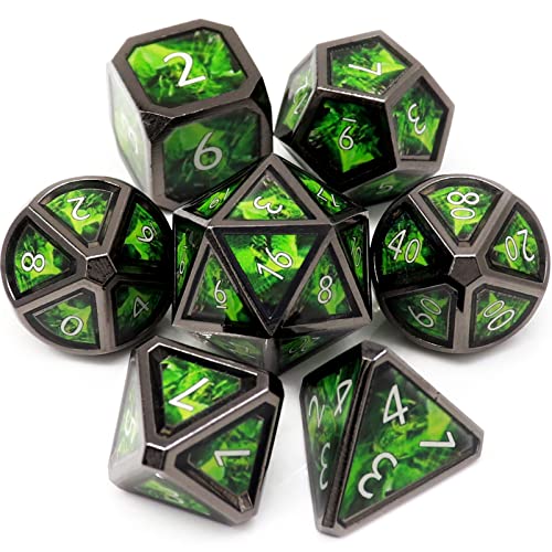 Haxtec Metal DND Dice Set Green Black Metall Würfel Real Scene D&D Dice for Dungeons and Dragons Gift RPG Games-Acid Splash von Haxtec