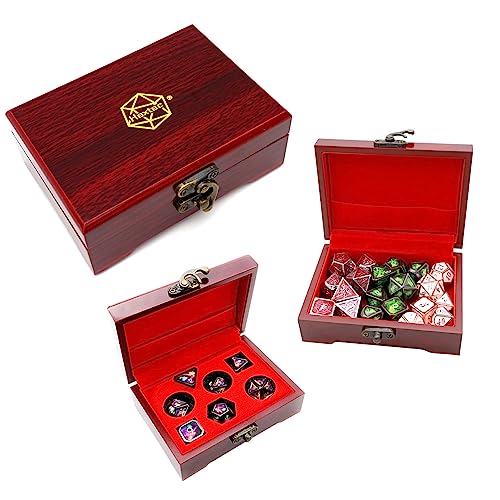 Haxtec Mystery DND-Würfel-Set aus Metall mit Holzwürfeletui, DND-Geschenke für Spieler, Männer, Doppelzweck-Holzwürfelbox mit D&D-Würfelset aus Metall, TTRPG-Zubehör von Haxtec