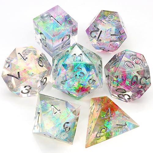 Haxtec Rainbow Sharp Edge Würfel Set DND Würfel mit irisierendem Mylar Harz Würfel Galaxy D&D Würfel für RPG Rollenspiel Dungeons und Drachen Geschenk von Haxtec