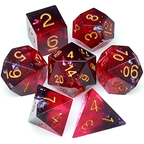 Haxtec Sharp Edge DND Würfel Set Lila Red Harz Würfel Silberflocken D&D Würfel für RPG Rollenspiel Spiele Dungeons und Drachen Geschenk War Series von Haxtec