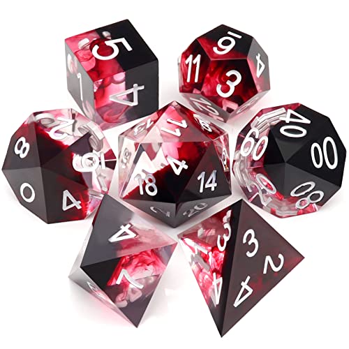 Haxtec Sharp Edge DND Würfel Set Rotes Blut Wirbeln Harz Würfel D&D Würfel mit Würfel Fall für RPG Rollenspiel Spiele Dungeons und Drachen Geschenk-weiße Tinte von Haxtec