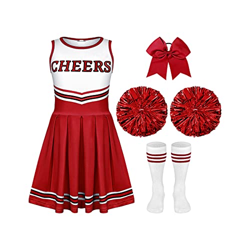 4-teiliges Cheerleader-Kostüm-Outfit-Set für Mädchen, Verkleidung für Kinder, Halloween, Geburtstagsparty (6 bis 7 Jahre) von Haysandy