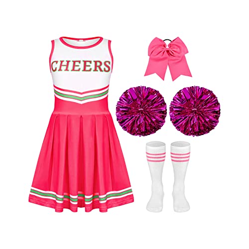 Cheerleader-Kostüm für Mädchen, Outfit Set, Verkleidung für Halloween, Party, Geburtstag, Rosa (9 bis 10 Jahre alt) von Haysandy