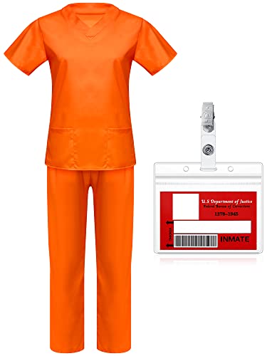 Damen Orange Gefangenen Kostüm mit Gefängnis Namensabzeichen Requisite Erwachsene TV Charakter Sträfling Outfit für Halloween Party (Medium) von Haysandy