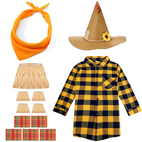 Halloween Vogelscheuche Kostüm Set beinhaltet Vogelscheuche Strohhut Plaid Freizeithemden Orange Schal und 5 Strohhalm Kits für Halloween (63 Zoll), Wie abgebildet., 63 Zoll von Haysandy