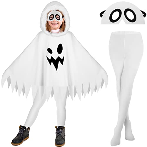 Haysandy Halloween-Kostüm-Set für Kinder, gruseliges Fanny-Kleid, Geisterumhang, enge Maske für Cosplay-Party (Weiß, 7–9 Jahre), 3-teilig von Haysandy