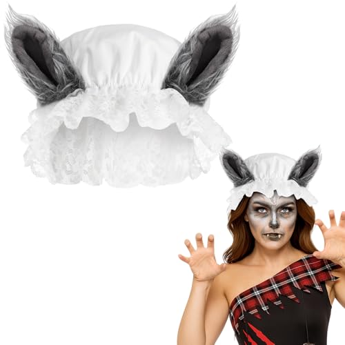 Haysandy Halloween-Wolfs-Oma-Kostüm, Zubehör, großer böser Wolf-Hut mit Plüschohren für Erwachsene, Werwolf, Oma, Motorhaube, Mopp-Hut für Party, Halloween, Cosplay, Verkleidung, Tier, Weiß und Grau Haysandy Halloween-Wolfs-Oma-Kostüm, Zubehör, großer böser Wolf-Hut mit Plüschohren für Erwachsene, Werwolf, Oma, Motorhaube, Mopp-Hut für Party, Halloween, Cosplay, Verkleidung, Tier, Weiß und Grau von Haysandy