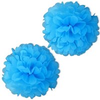 Pompoms in Hellblau aus Papier, blaue Pompoms als Hängedeko, 2 Stk von Haza Groep B.V.