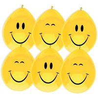 "Smiley-Emoji"-Luftballons in Gelb mit lustigen Gesichtern, 6 Stück von Haza Groep B.V.