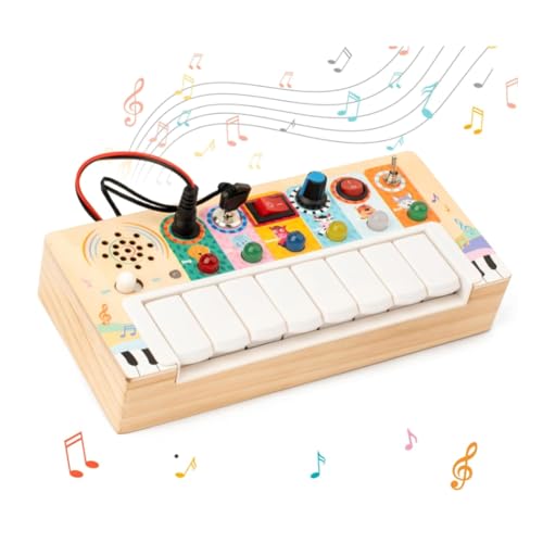 Haztholf Busy Board, sensorisch für Kinder mit Musik und LED-Lichtschalter, aus Holz mit Lichtschalter von Haztholf