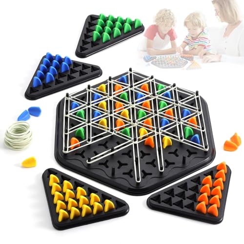 Hbaid Triggle Spiel mit Gummibänder, Kettendreieck Schachspiel, Brettspiele Dreieck, Ketten Dreieck Spiel, Triggle Board Game, Dreiecksschach-Brettspiel für 2-4 Personen von Hbaid