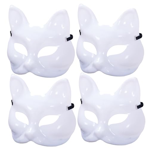 4 PCs Katzenmaske DIY Blankin lackierbar Halloween Fox Maske Halbgesicht unvollendete weiße Therian -Maske mit elastischer Band für Cosplay -Masquerade Party von Hbbgdiy