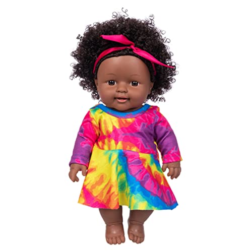 Afrikanische Puppe Realistisches Mädchen Vinyl Krawatte Farbstoff lockiges Haar schwarzes Babypuppen Kinder Kinder Spielzeug Puppe, weiche schwarze Babypuppe, afrikanische Krawattenfarbepuppe, weich von Hbbgdiy