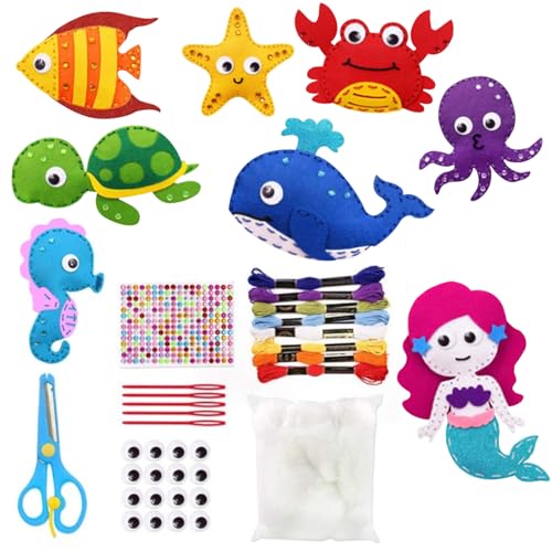 Filznähungskit 26pcs/Set Ocean Animal Sewing Kit mit Mehreren Nähwerkzeugen Safe DIY Filz Animal Kit für Anfänger Kindergeschenk Filznähtet für Kinder, Kindernäht Kit von Hbbgdiy