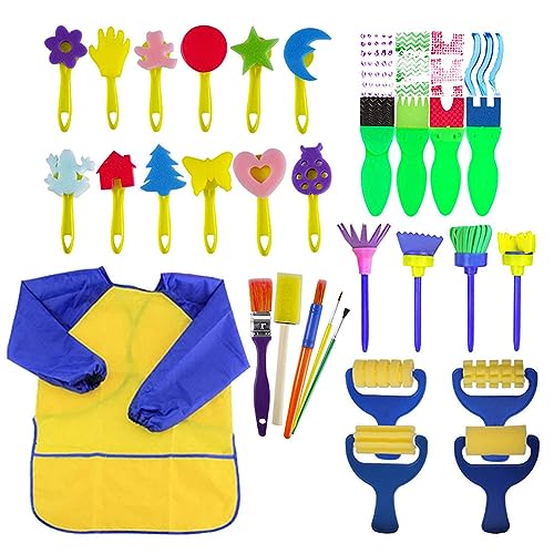 Hbbgdiy Childrens Malerei Set Kinder Pinsel Pinsel Schwamm Kit früh Lernen Zeichnungswerkzeuge Kunsthandwerk für Kleinkinder 29 PCs von Hbbgdiy