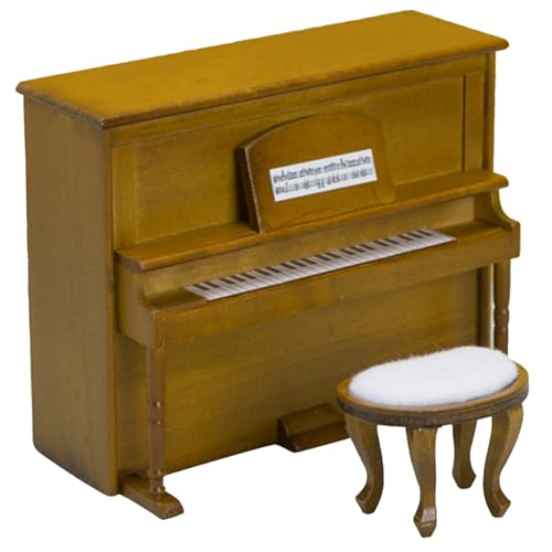 Hbbgdiy Dollhouse Klavier 1:12 Mini Klavier mit Stuhlsimulation Vintage Holden Piano mit Stuhlpuppenhausmöbel Mini Klavier Foto Requisite Accessoires Hellbraun von Hbbgdiy