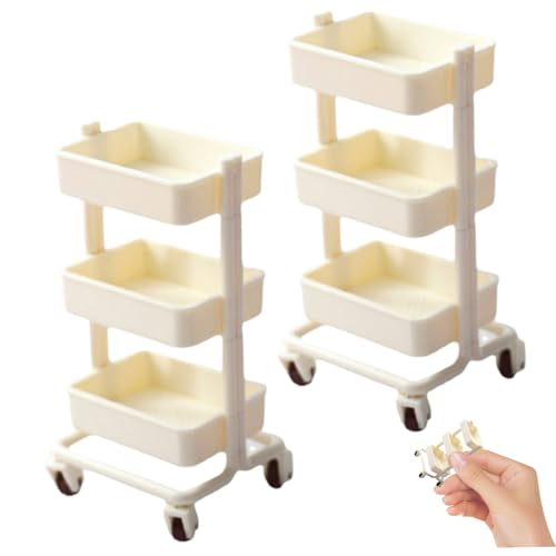 Hbbgdiy Dollhouse Shelf 1/6 Skala -Zubehör 2PCS 3 -Tier -Roll -Cart -Puppenhausregal mit beweglichen Rädern Plastikpuppenhausmöbel für 1:12 Skala Miniaturpuppenhauszubehör von Hbbgdiy