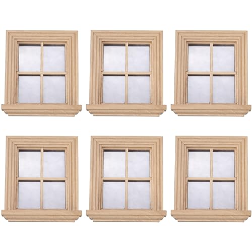 Hbbgdiy Dollhouse Windows Wooden 1:12 Scale Windows 6PCS 4-Pane-Puppenhausfenster mit klarem Glas 3.4x3.9x0,9 Zoll Puppenzubehör für DIY Dollhouse oder Modell von Hbbgdiy