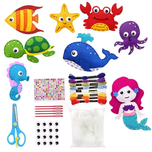 Hbbgdiy Filznähungskit 26pcs/Set Kids Sewing Kit Ocean Animal Sewing Kit mit Mehreren Nähwerkzeugen sicheres DIY Filztierkit für Anfänger Kinder Geschenk von Hbbgdiy