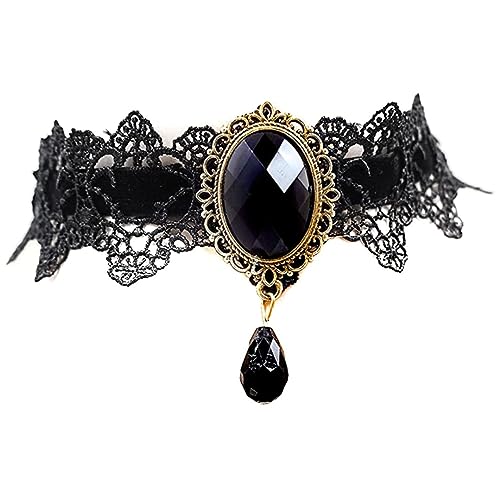 Hbbgdiy Gothic Schwarze Spitzenhalskette Halsband Choker Halloween Vampir Schwarze SpitzenhalsketteSpitzenhalskette Kristall Schmuck von Hbbgdiy