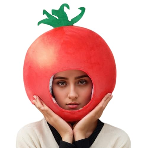 Hbbgdiy Halloween Fruchtkostüm süße Tomatenform Fruchthut gefüllt Plüsch Funny Hut Tomaten Kostüm Kopfbedeckung für Halloween Cosplay -Party, Dress -up -Foto -Stütze von Hbbgdiy