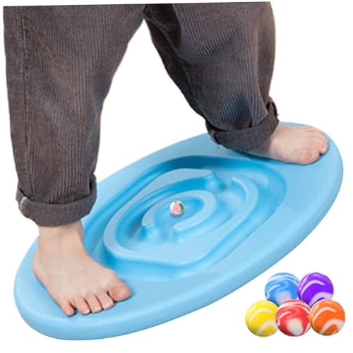 Hbbgdiy Kinderbalance -Board mit 5 Bällen Schaukelbrett 30 ° PE Balance Board Hochleistungsschieber Eierform glattes Entwicklungstraining 11,8 x 14,2 Zoll Wobble Board für Kinder, Blau von Hbbgdiy