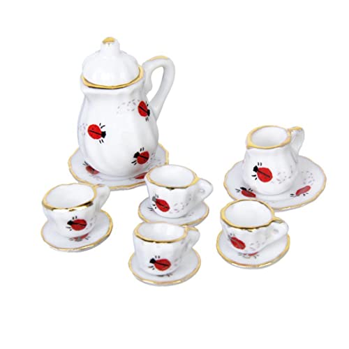 Hbbgdiy Mini Möbel, 15pcs 1/12 Puppenhaus Miniatur Esswarenporzellan Tee Set Dish Tasse Teller Ladybug Druck von Hbbgdiy