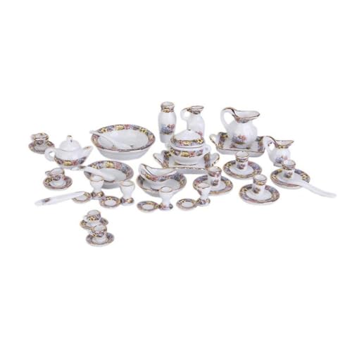 Hbbgdiy Mini Möbel, 40pcs Miniature -Tee -Set Mini Porzellan Teekannen Teetassen Teller Gerichte Kit Dollhouse Accessoires von Hbbgdiy