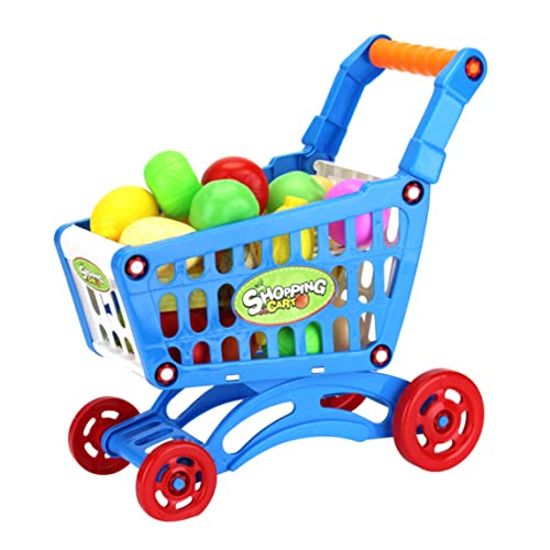 Hbbgdiy Mini Trolley Spielzeugset 17pcs Plastik Supermarkt Einkaufswagen Spielzeug mit künstlichem Obstgemüse und Essen tun so, als ob sie Spiele Spielen, Blau Spielen von Hbbgdiy