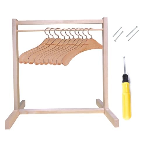 Hbbgdiy Puppenbekleidungsregal mit Puppenbügel 16pcs/Set Holzpuppenkleidung Aufbewahrung Simulation Miniatur -Puppenhausmöbel 11,8 Zoll Puppenkleiderbügel, Puppenbügel, Puppenkleidung Aufbewahrung von Hbbgdiy