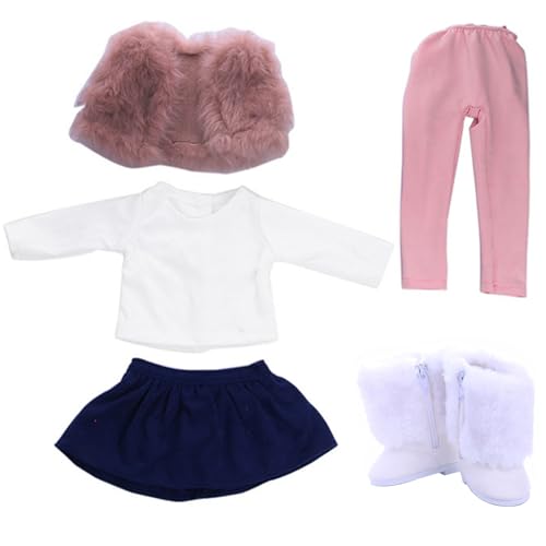 Hbbgdiy Puppenkleidung 18 Zoll Mini Puppenkleidung süße Winterpuppen-Outfits 5pcs einschließlich Weste, T-Shirt, Rock, Hosen, Schuhe für 18-Zoll-Puppen-Outfits Accessoires von Hbbgdiy