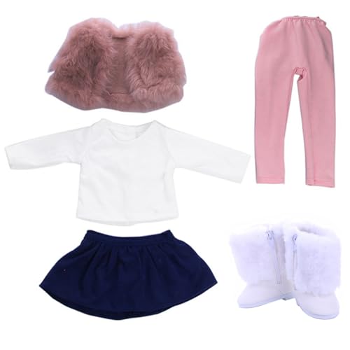 Hbbgdiy Puppenkleidung 5pcs Mini Puppenkleidung 18 Zoll süße Winterpuppen-Outfits einschließlich Weste, T-Shirt, Rock, Hosen, Schuhe für 18 Zoll Puppenpuppenpuppenpuppen-Outfits von Hbbgdiy