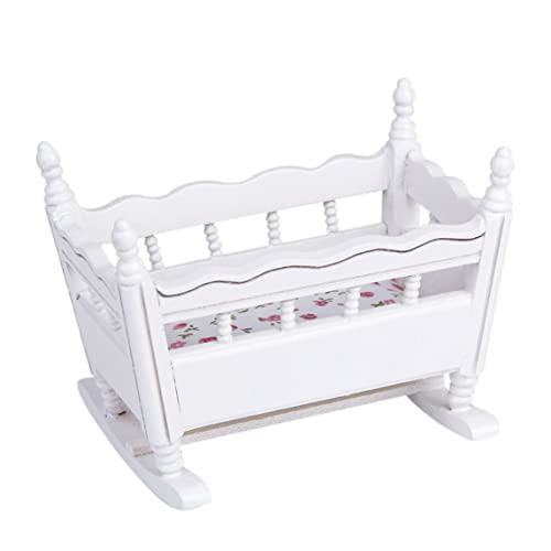 Hbbgdiy Puppenkrippe, weißes Holz 1:12 Miniaturbabypuppe Crib Bed Dollhouse Dekoration von Hbbgdiy