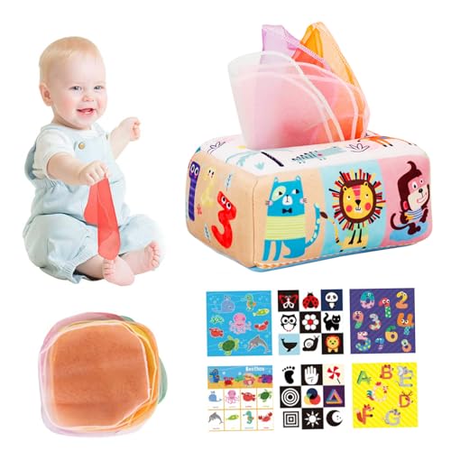 Hbbgdiy Tissue-Box-Spielzeug, 0-6 Monate Cartoon Tiersusorisches Spielzeug für Babytücher Zeichnung Tissue Box Lernkognitive Toys von Hbbgdiy